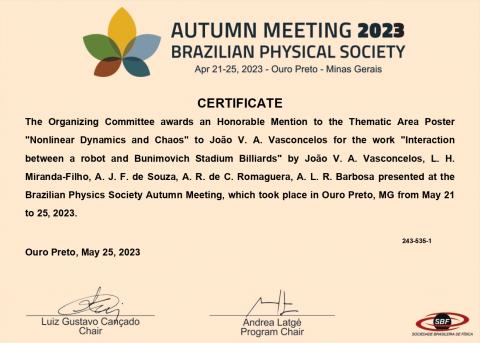 "Nonlinear Dynamics and Chaos" Menção Honrosa a João Vitor Alves Vasconcelos