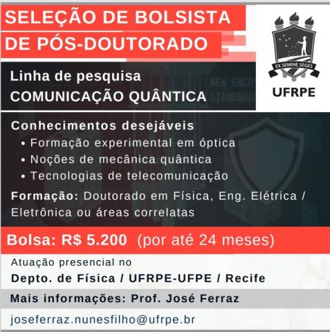 SELEÇÃO PARA BOLSISTA DE PÓS-DOUTORADO